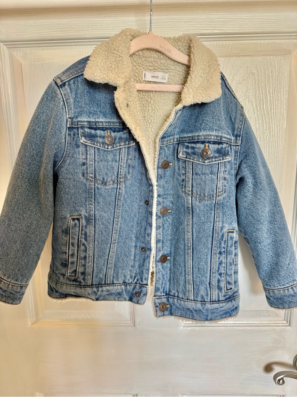 Denim MNG Sherpa Lined Kids Jean Jacket - Light Blue with Cream Sherpa